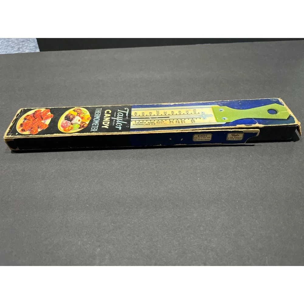 Vintage Taylor Candy and Jelly Thermometer No 5908 Stainless Steel USA Teal Box